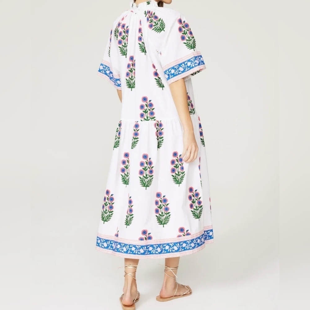 SZ Blockprints Women's Oversized Floral Embroidered Frock Yuva Midi Dress, XS - Picture 6 of 14